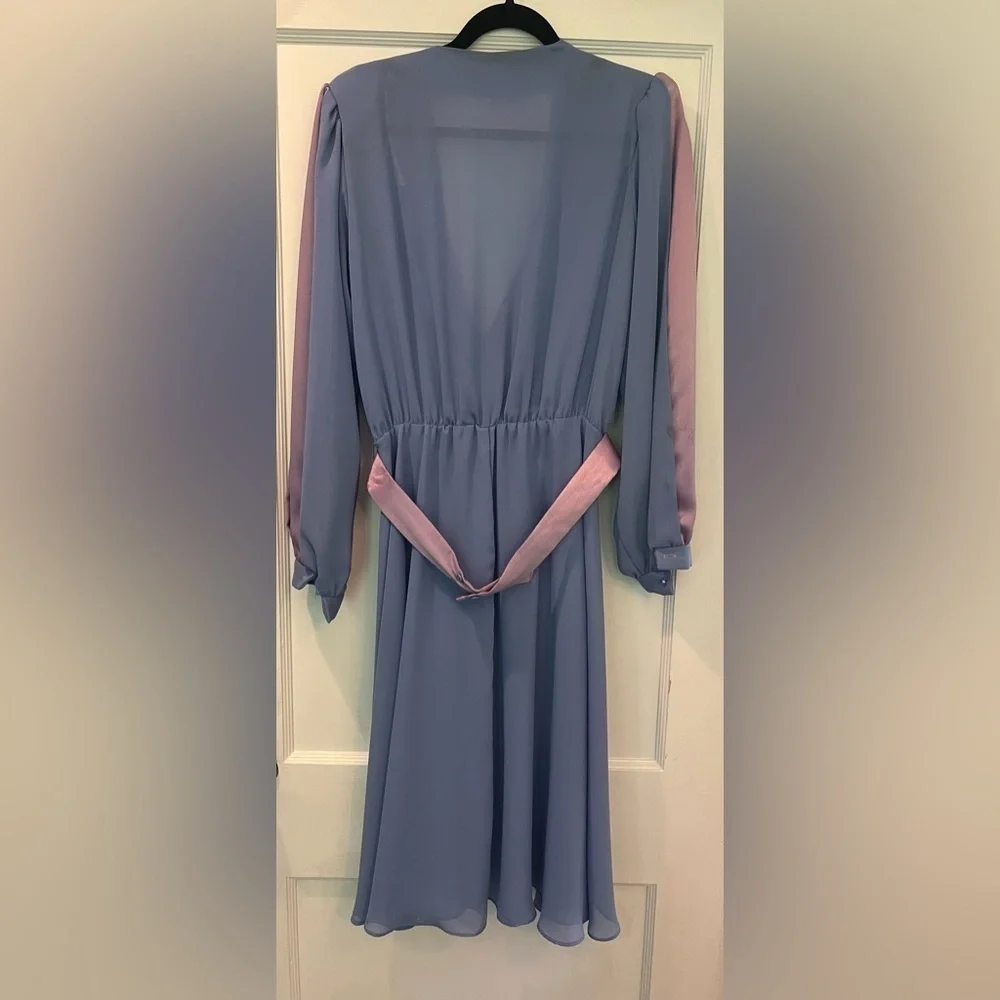 Vintage Union Made Darcy Periwinkle Pink 70s Flowy V-Neck Dress Size 13/14
